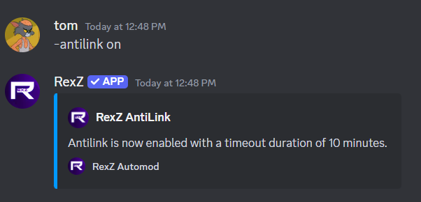 Antilink default settings
